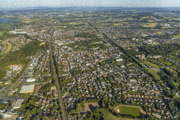 Aerial view, local view, Stadion am Mittelbach, spa garden, Bad Oeynhausen, Ostwestfalen-Lippe,