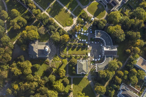 Aerial view, Wandelhalle, theatre in the park, spa gardens, Bad Oeynhausen, East Westphalia-Lippe,