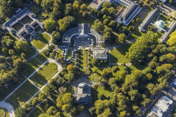 Aerial view, Bad Oeynhausen state bath, Wandelhalle, theatre in the park, spa gardens, Bad
