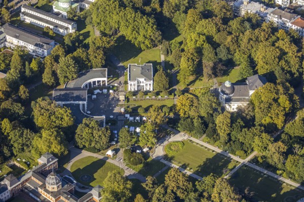 Aerial view, Bad Oeynhausen state bath, Wandelhalle, theatre in the park, spa gardens, Bad