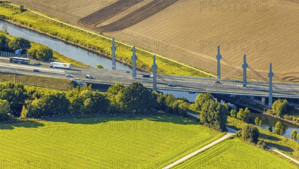 Aerial view, motorway bridge of the A30 motorway over the river Werre, Löhne, Ostwestfalen-Lippe,