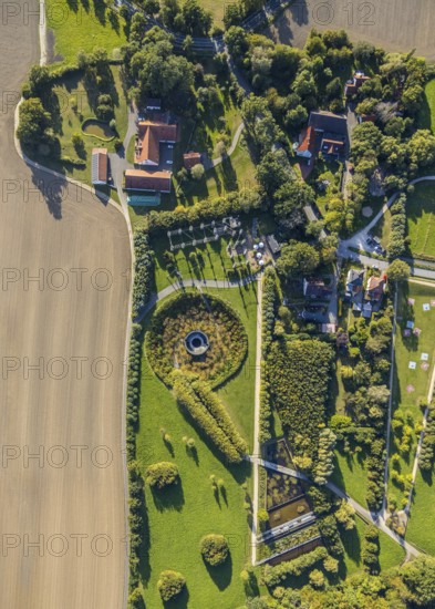 Aerial view, water crater of the Aqua Magica, fountain sculpture, Bad Oeynhausen,