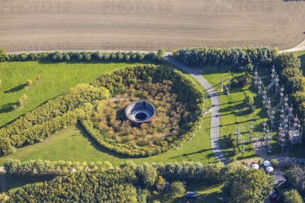Aerial view, water crater of the Aqua Magica, fountain sculpture, Bad Oeynhausen,