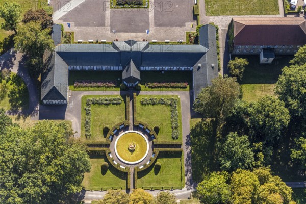 Aerial view, fountain arcades, fountain, Gräflicher Park Health & Balance Resort, Bad Driburg, East