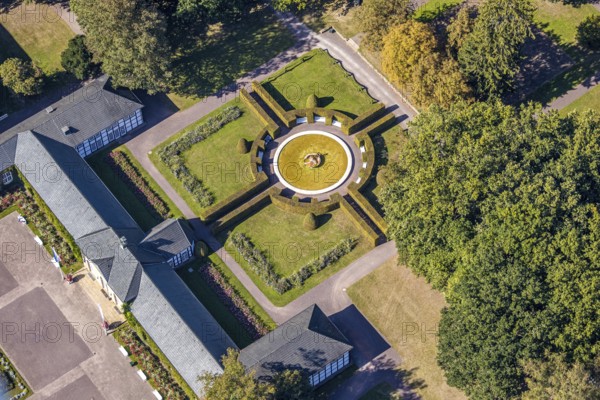 Aerial view, fountain arcades, fountain, Gräflicher Park Health & Balance Resort, Bad Driburg, East