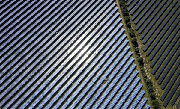 Aerial view, solar park, at the federal road B64, Herste, Bad Driburg, Ostwestfalen-Lippe, North