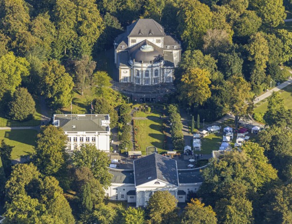Aerial view, Bad Oeynhausen state bath, Wandelhalle, theatre in the park, spa gardens, Bad