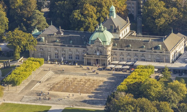 Aerial view, State Spa Bad Oeynhausen, GOP Varieté Theatre Kaiserpalais, water fountain field on