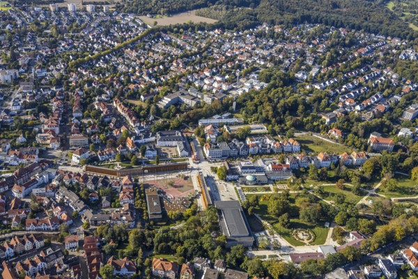 Aerial view, graduation works Bad Salzuflen, rose garden, spa gardens, concert hall in the spa