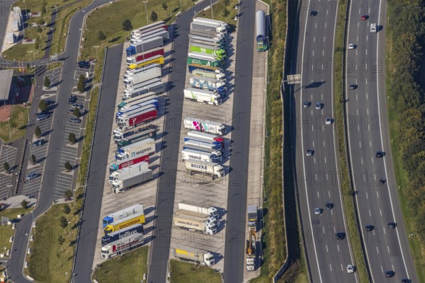 Aerial view, motorway service area Lipperland Nord, Lockhausen, Bad Salzuflen, Ostwestfalen-Lippe,