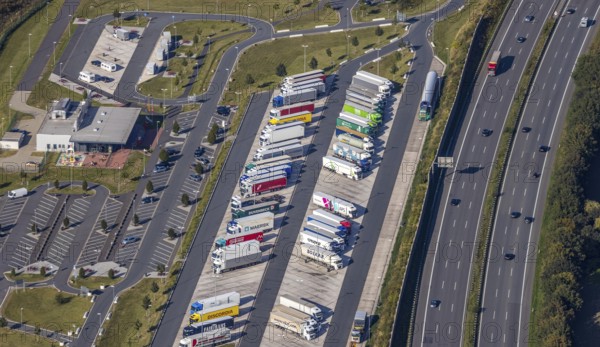 Aerial view, motorway service area Lipperland Nord, Lockhausen, Bad Salzuflen, Ostwestfalen-Lippe,