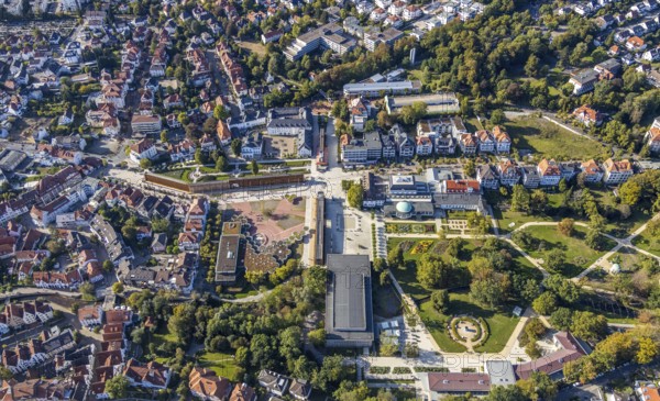 Aerial view, graduation works Bad Salzuflen, rose garden, spa gardens, concert hall in the spa