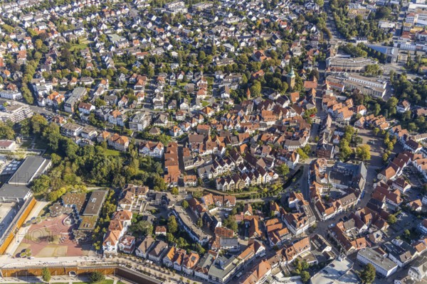 Aerial view, river Salze, old town Bad Salzuflen, East Westphalia-Lippe, North Rhine-Westphalia,