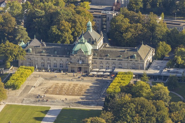 Aerial view, State Spa Bad Oeynhausen, GOP Varieté Theatre Kaiserpalais, water fountain field on