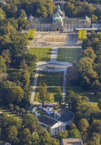 Aerial view, State Spa Bad Oeynhausen, GOP Varieté Theatre Kaiserpalais, Fountain in the spa