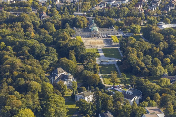 Aerial view, State Spa Bad Oeynhausen, GOP Varieté Theatre Kaiserpalais, fountain in the spa