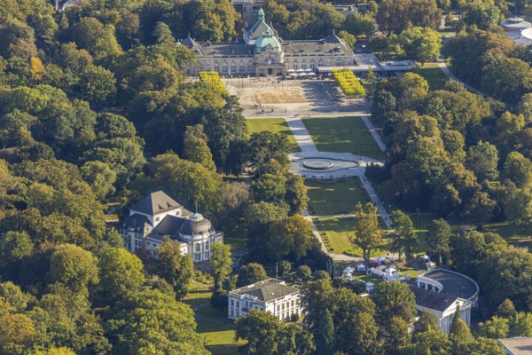 Aerial view, State Spa Bad Oeynhausen, GOP Varieté Theatre Kaiserpalais, fountain in the spa