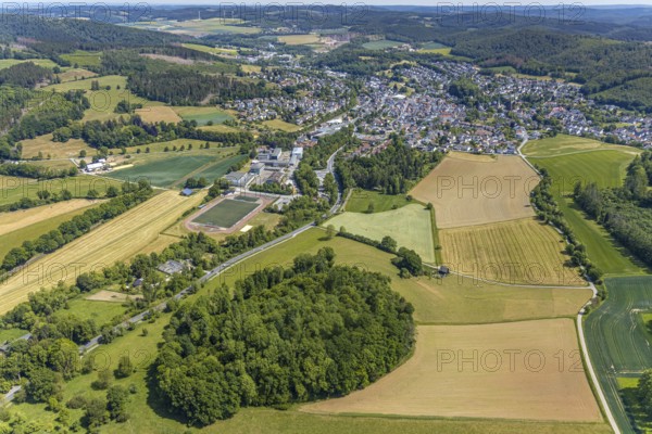 Aerial view, local view, sports field SG Balve/Garbeck 23/21, triple gymnasium Balve, secondary
