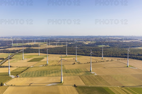 Aerial photo, wind turbines, Wewelsburg, Büren, Ostwestfalen-Lippe, North Rhine-Westphalia,