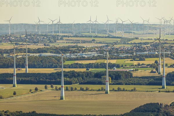 Aerial photo, wind turbines, Wewelsburg, Büren, Ostwestfalen-Lippe, North Rhine-Westphalia,