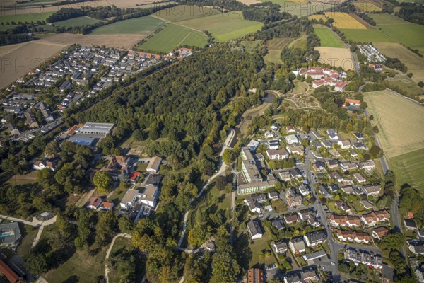 Aerial photo, spa garden, Kinderfachklinik Bad Sassendorf, Neubau, Klinik Wiesengrund, Klinik