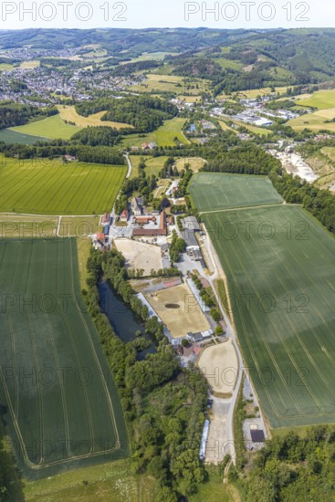 Aerial view, equestrian centre Reiterverein Balve, Schloss Wocklum, Balve, Sauerland, North