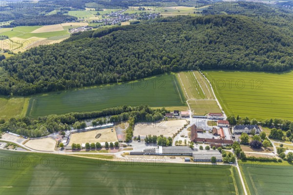 Aerial view, equestrian centre Reiterverein Balve, Schloss Wocklum, Balve, Sauerland, North