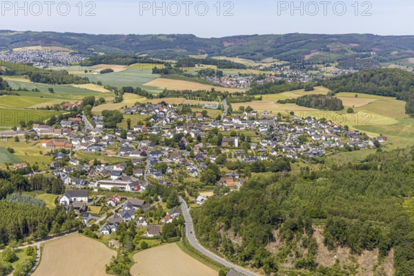 Aerial view, view of Langenholthausen, Goldbäckerei Grote GmbH, Sunderner Straße, St. Johannes