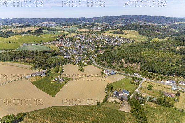 Aerial view, view of Langenholthausen, Goldbäckerei Grote GmbH, Sunderner Straße, St. Johannes
