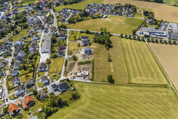 Aerial view, construction site residential buildings Kurze Straße, Opel car dealership Carl