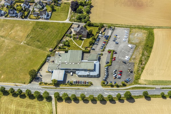 Aerial view, Opel Autohaus Carl Bichmann, Aral petrol station, Balve, Sauerland, North