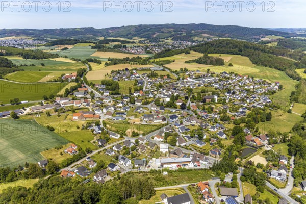 Aerial view, view of Langenholthausen, Goldbäckerei Grote GmbH, Sunderner Straße, St. Johannes