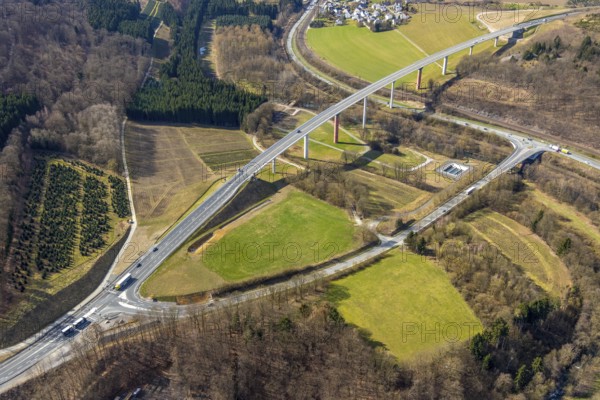 Aerial view, federal road B480n, Ruhrtalbrücke Bermecke, feeder road B7, Bestwig, North