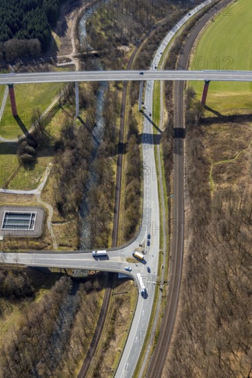 Aerial view, federal road B480n, Ruhrtalbrücke Bermecke, feeder road B7, Bestwig, North