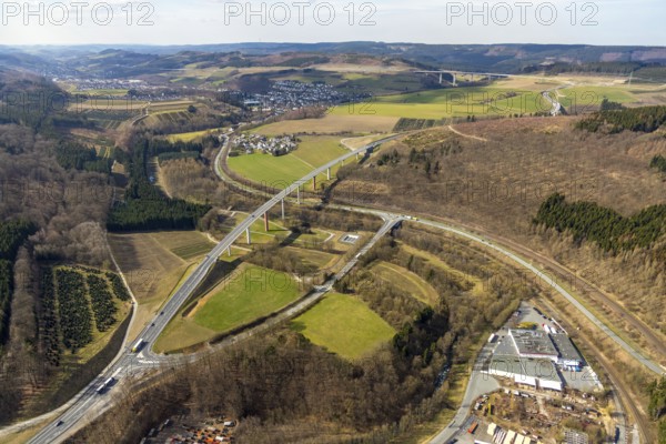 Aerial view, federal road B480n, Ruhrtalbrücke Bermecke, feeder road B7, Bestwig, North