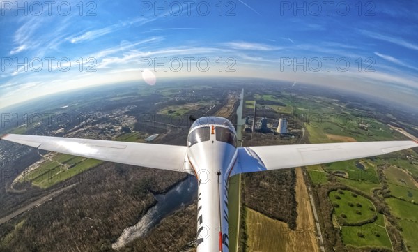 Aerial photograph, motorised glider Dimona H36 over the Bergkamen power station, coal-fired power