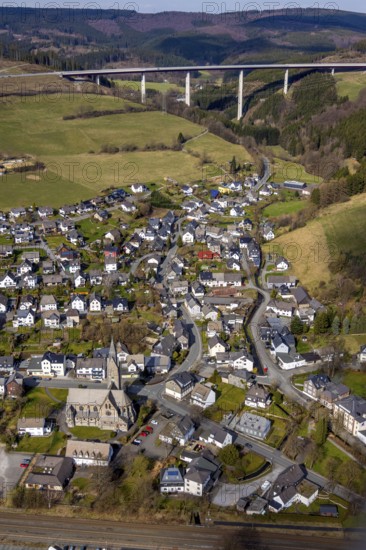 Aerial view, aerial view Nuttlar, viaduct Nuttlar, motorway A46, Bestwig, North Rhine-Westphalia,