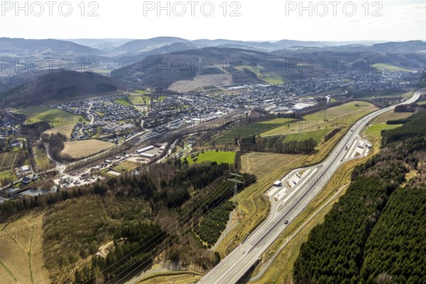 Aerial view, motorway A46 rest area Nuttlar, Bestwig, North Rhine-Westphalia, Germany, motorway A46