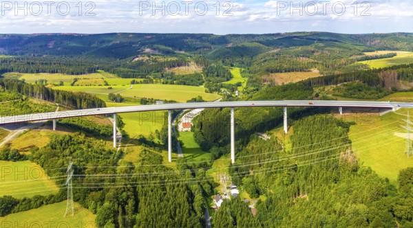 Aerial view, Nuttlar viaduct, motorway A46, Bestwig, Sauerland, North Rhine-Westphalia, Germany,