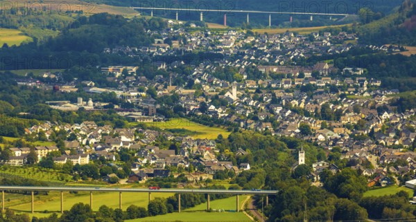 Aerial view, Ruhr valley bridge Velmede, valley bridge Schormecke, river Ruhr, view of Velmede and
