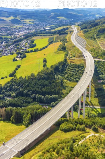 Aerial view, viaduct Nuttlar, motorway A46, rest area A46 Sengenberg, rest area A46 Alfert Nuttlar,