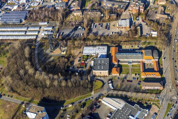 Aerial view, Technology and Start-up Centre Wattenscheid, colliery tower, winding tower, former