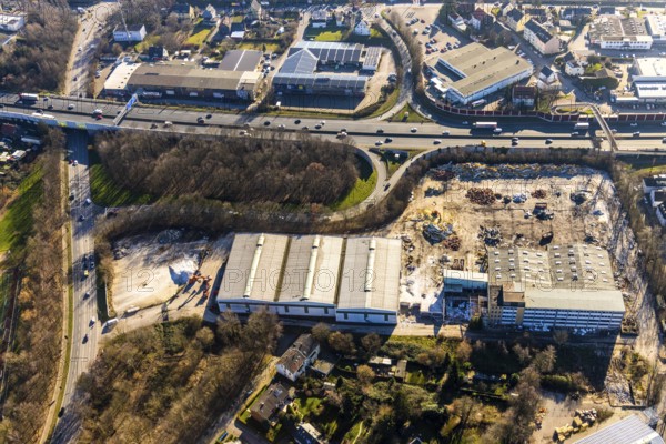 Aerial view, demolition of former factory halls Aquella Getränke Vertrieb, Berliner Straße, planned
