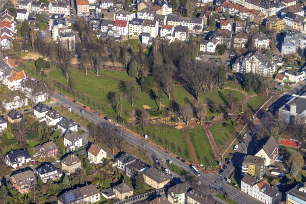 Aerial view, park memorial, construction site at the memorial monument, Westenfeld, Wattenscheid,