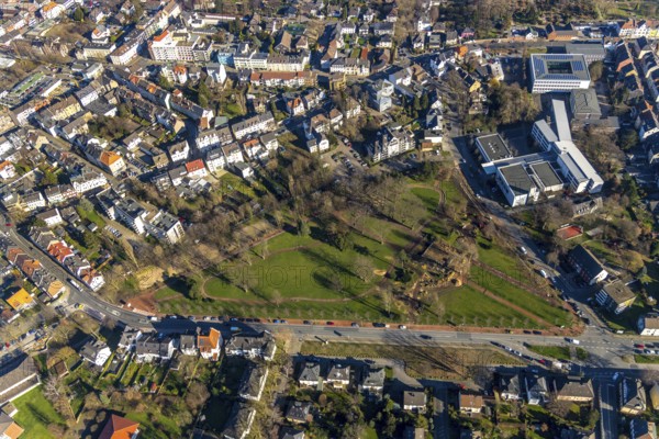 Aerial view, park memorial, construction site at the memorial monument, Westenfeld, Wattenscheid,