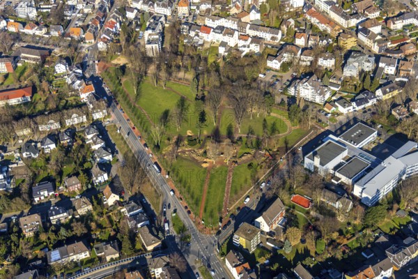 Aerial view, park memorial, construction site at the memorial monument, Westenfeld, Wattenscheid,