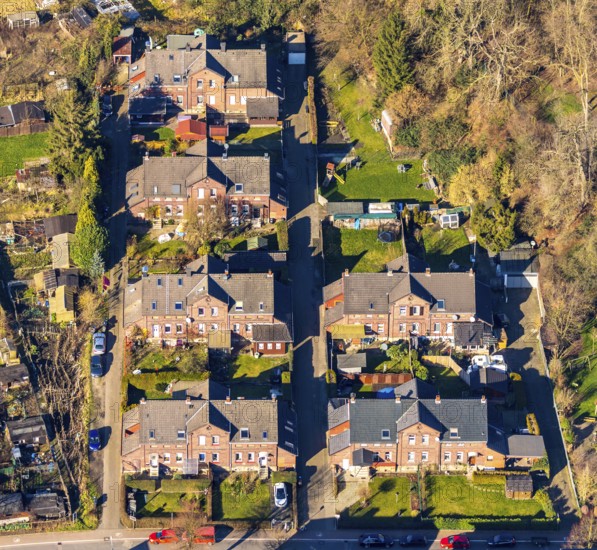 Aerial view, housing estate Am Ruhrort, terraced houses, workers' housing estate, colliery houses