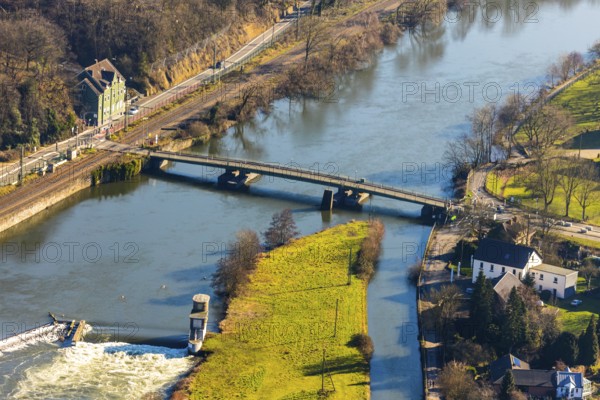 Aerial view, floating bridge Dahlhausen, river Ruhr, Dahlhausen, Hattingen, Ruhr area, North