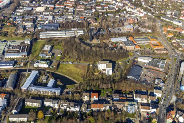 Aerial view, Technology and Start-up Centre Wattenscheid, colliery tower, winding tower, former