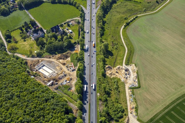 Aerial view, construction site Harpener Bach, Auf dem Sporkel, rainwater overflow basin